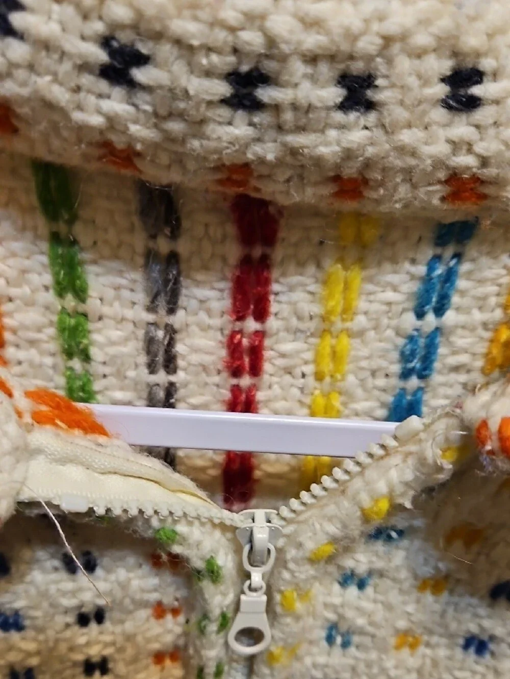 Cream Multicolor Wool Waffle Zip Cardigan Sweater